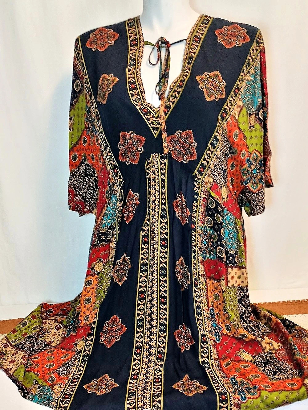 Women's Oversized Patchwork Paisley Dress Flowy Fall Autumn Boho